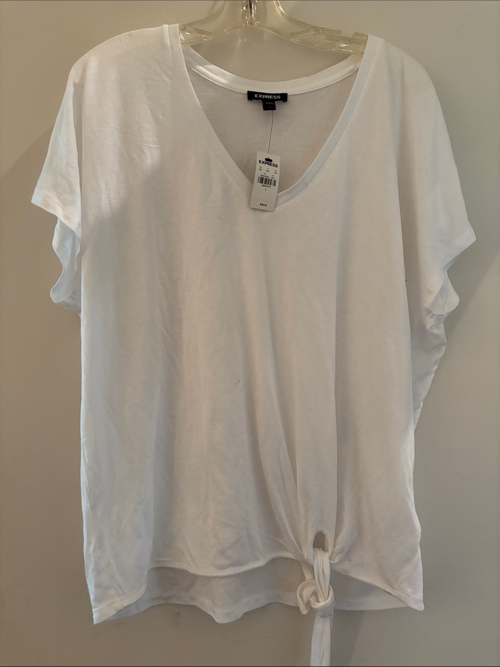 Express White V-Neck Short Sleeve Tie-Front Top 100% Lyocell